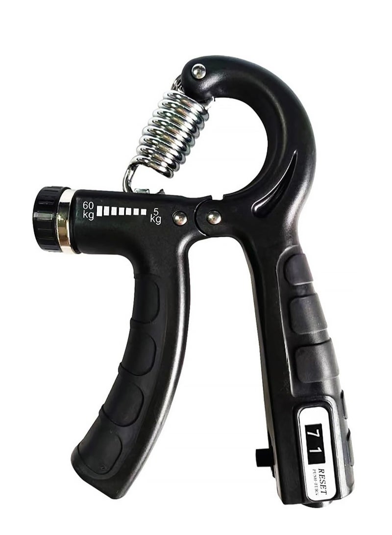 قبضة يد لتقوية القبضة مع عداد ذكي مقاوم للانزلاق – مثالي لبناء العضلات وتدريب الساعد والأصابع والمعصم، مع مقاومة قابلة للتعديل من 5 إلى 60 كغ- أسود - Image 1